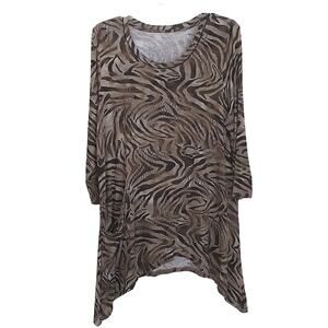 Logo Lori Goldstein Brown Tan  animal print 3/4 sleeve pullover tunic top sz L